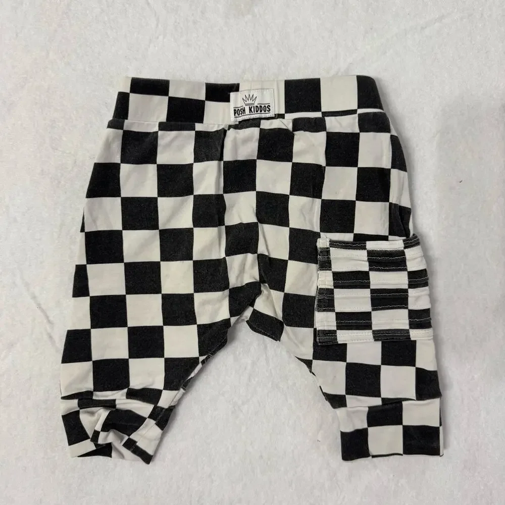 Posh Kiddos Black & White Checkered Biker Outfit Set Size 12 Months
